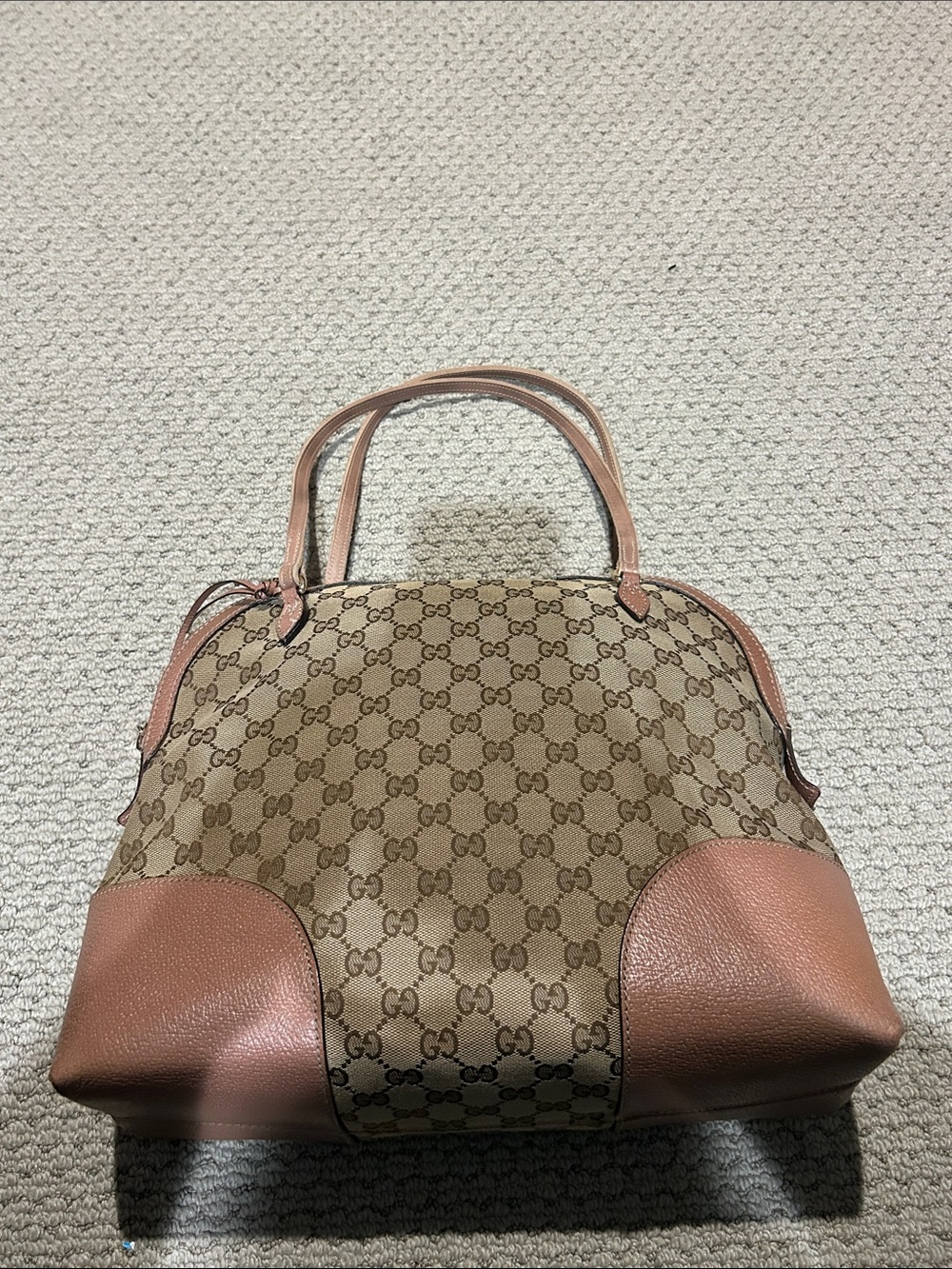 Gucci Beige GG Canvas Shoulder Bag with Dusty Pink Trim
